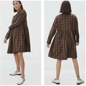 Everlane Brown Plaid Midi Dress
